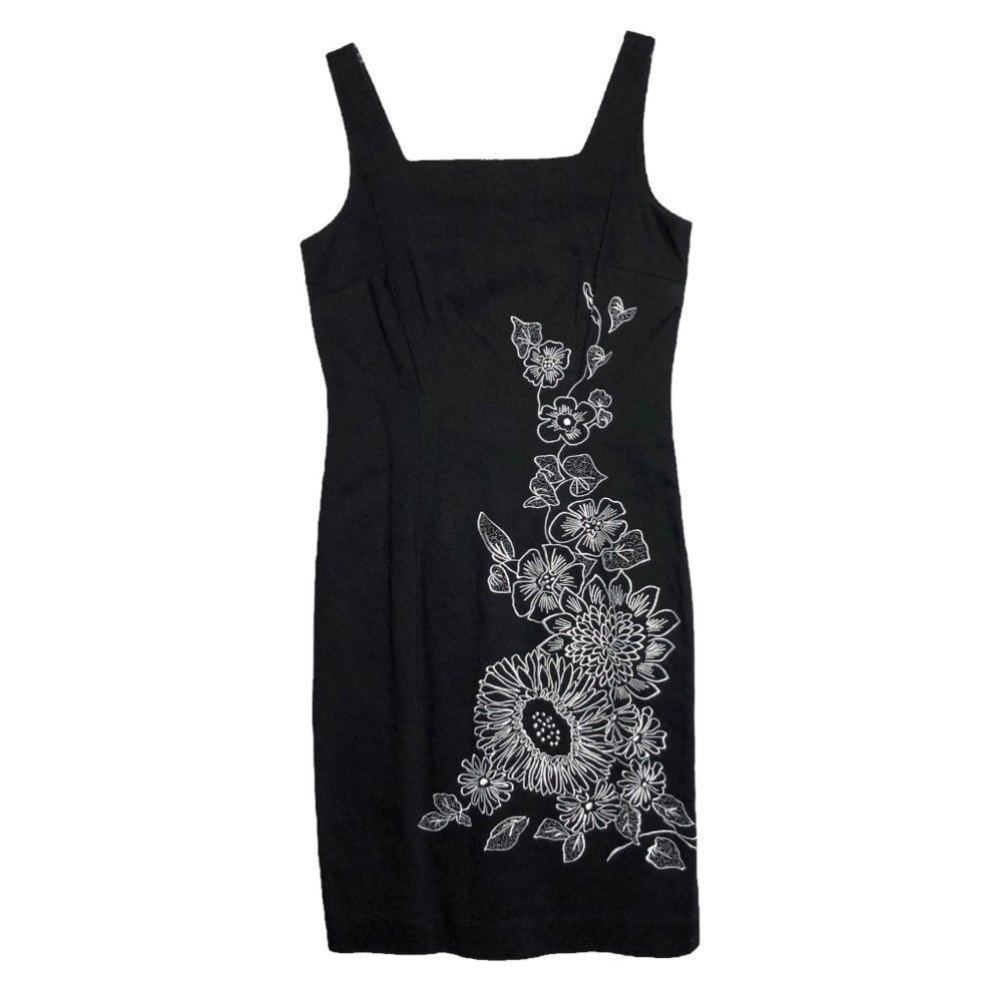 New - B. MOSS Cotton Black & White Embroidered Floral Sleeveless Dress - Size 4